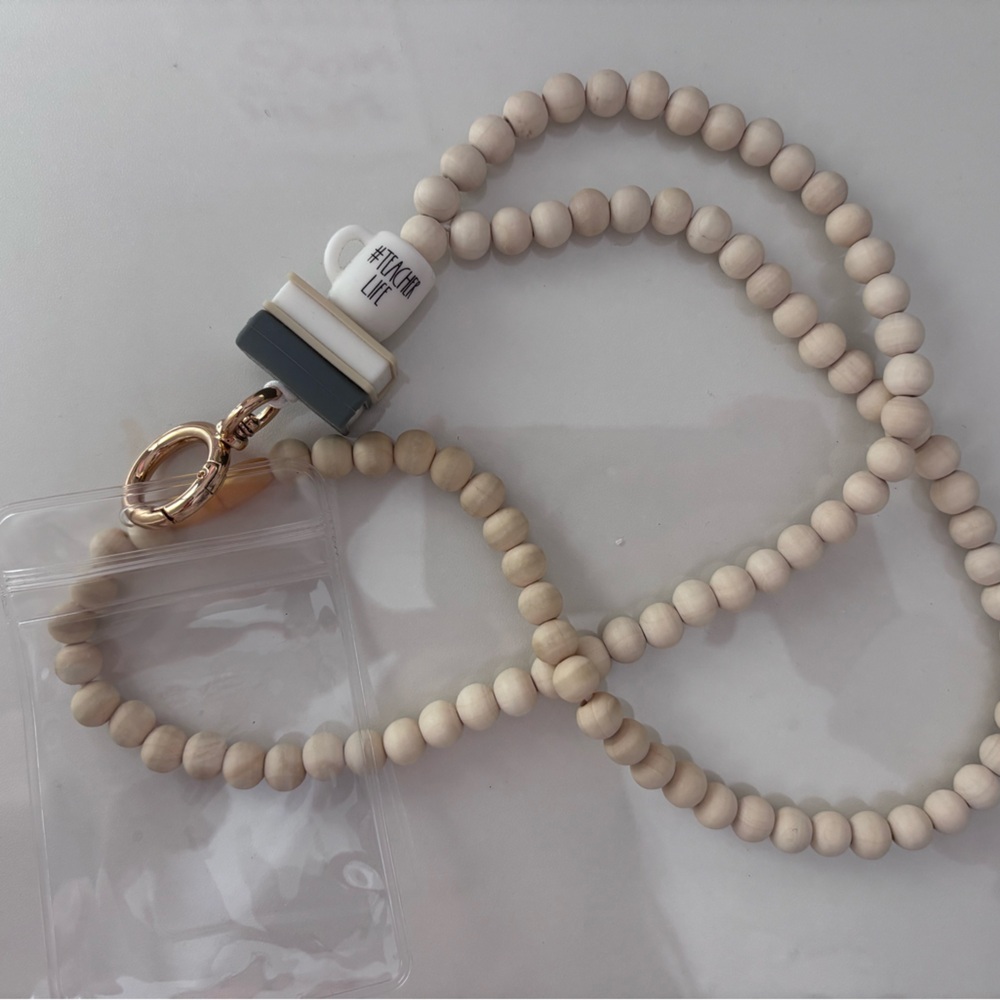 Wooden, boho teacher lanyard